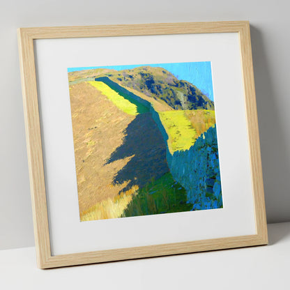 High Rigg Stone Wall Shadows lake district fell art print in natural frame