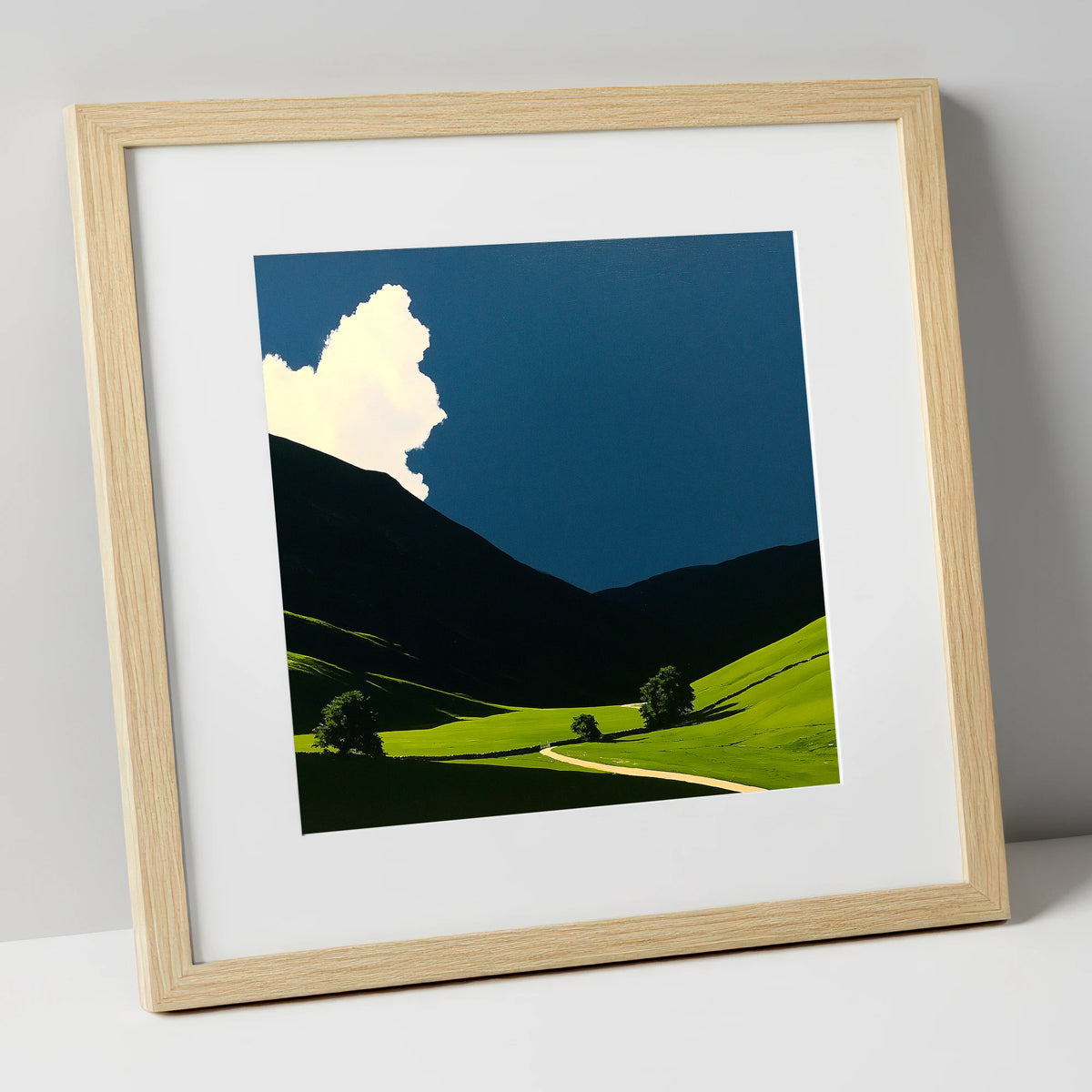 Rolling Fells Under Dramatic Cloud lake district fell art print in natural frame