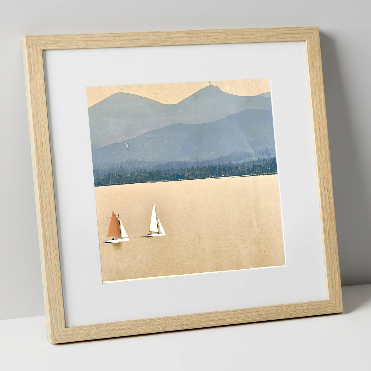 Windermere Sailboats Beneath Slate Fells lake district lake art print in natural frame