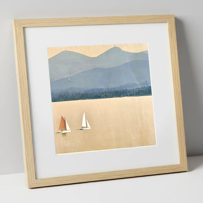 Windermere Sailboats Beneath Slate Fells lake district lake art print in natural frame