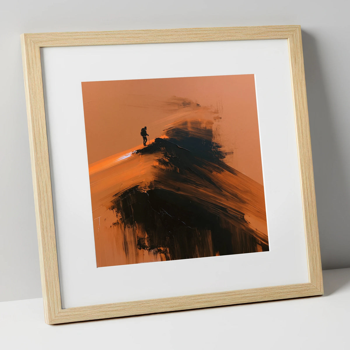 Silhouette on Striding Edge Helvellyn lake district walking art print in natural frame
