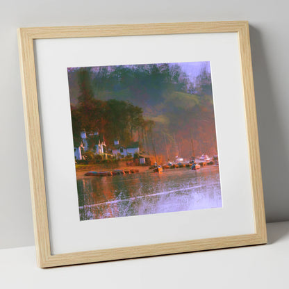 Autumn Light on Bowness Bay lake district village art print in natural frame