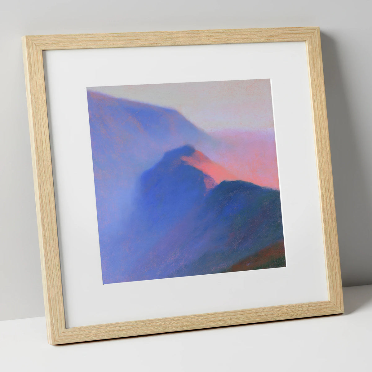Pink Twilight on Misty Ridge lake district fell art print in natural frame