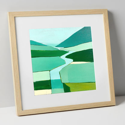 Abstract River Duddon Valley lake district waterfall art print in natural frame