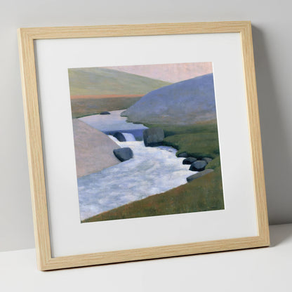 Rushing Beck in Pastel Fells lake district waterfall art print in natural frame