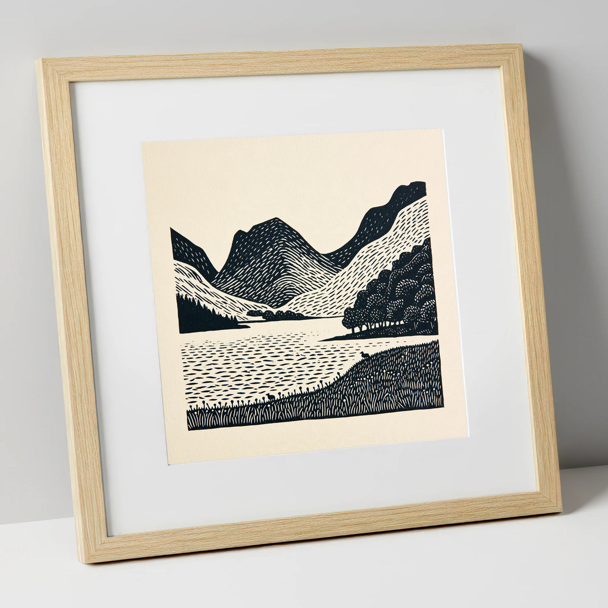 Bold Fells Above Buttermere lake district lake art print in natural frame