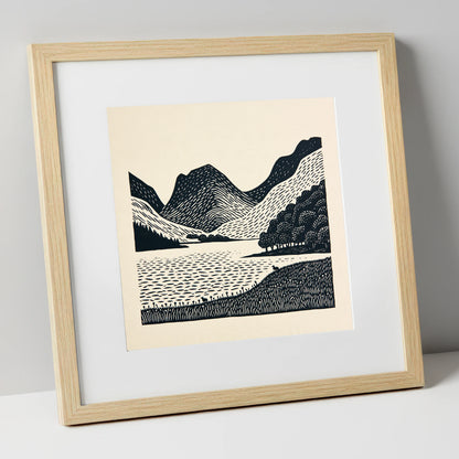 Bold Fells Above Buttermere lake district lake art print in natural frame
