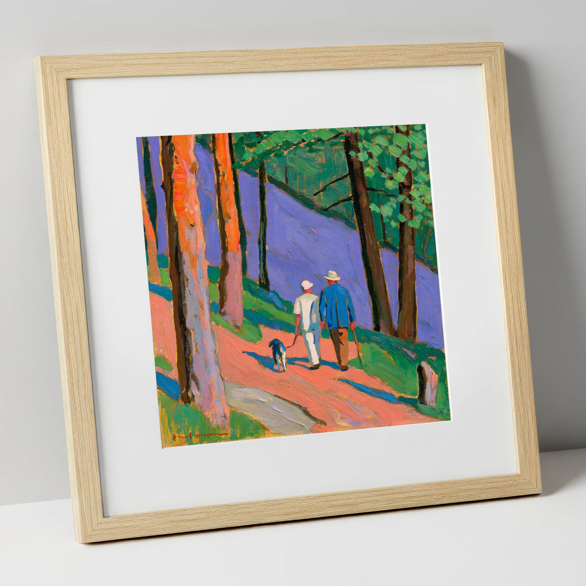 Vivid Dog Walkers Aira Force gifts for dog walkers art print in natural frame