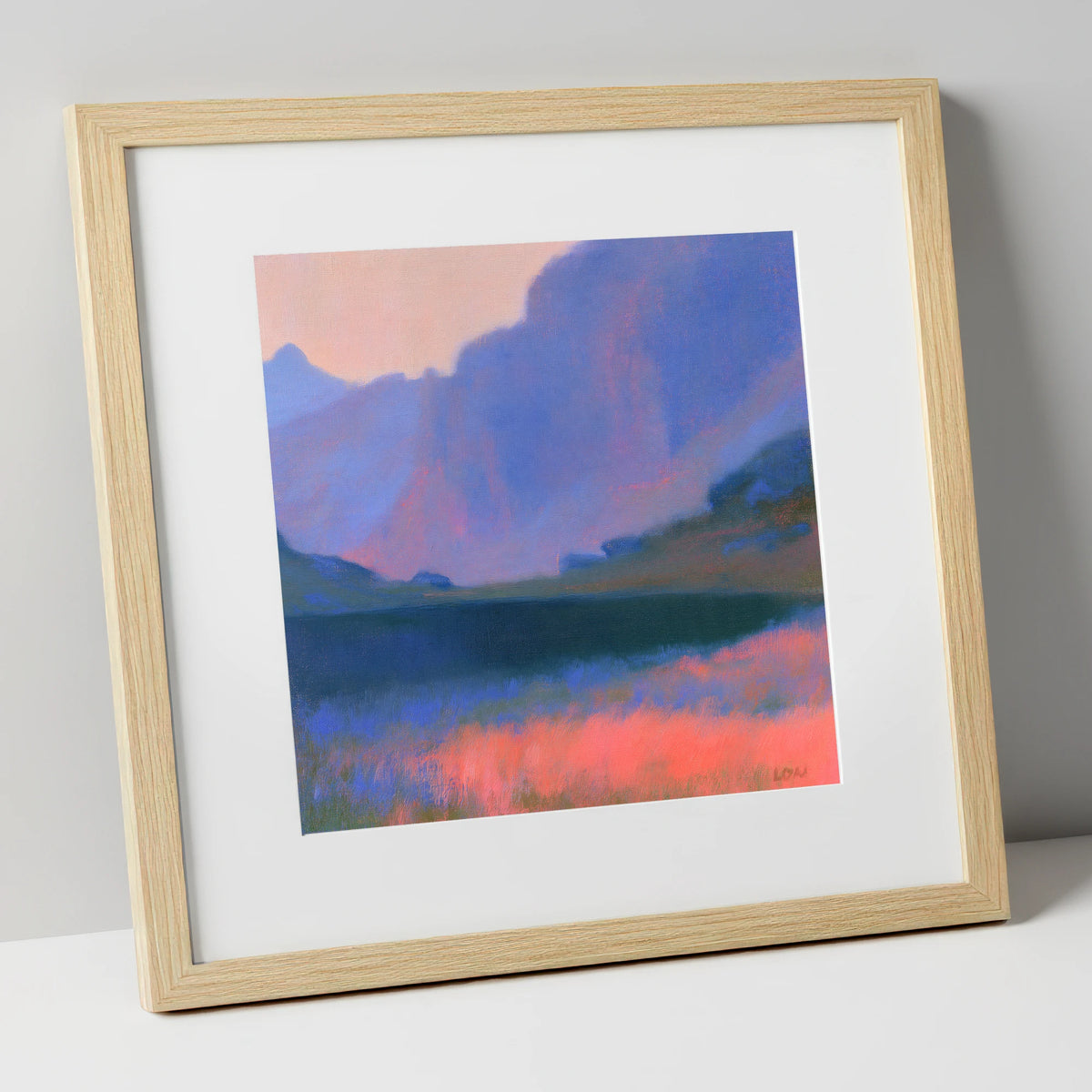 Pink Dusk at Stickle Tarn lake district fell art print in natural frame
