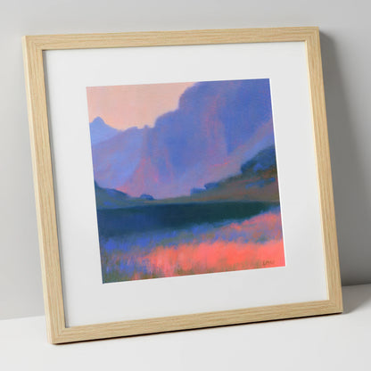 Pink Dusk at Stickle Tarn lake district fell art print in natural frame