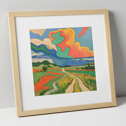 Vivid Storm Over the Fells lake district sky art print in natural frame