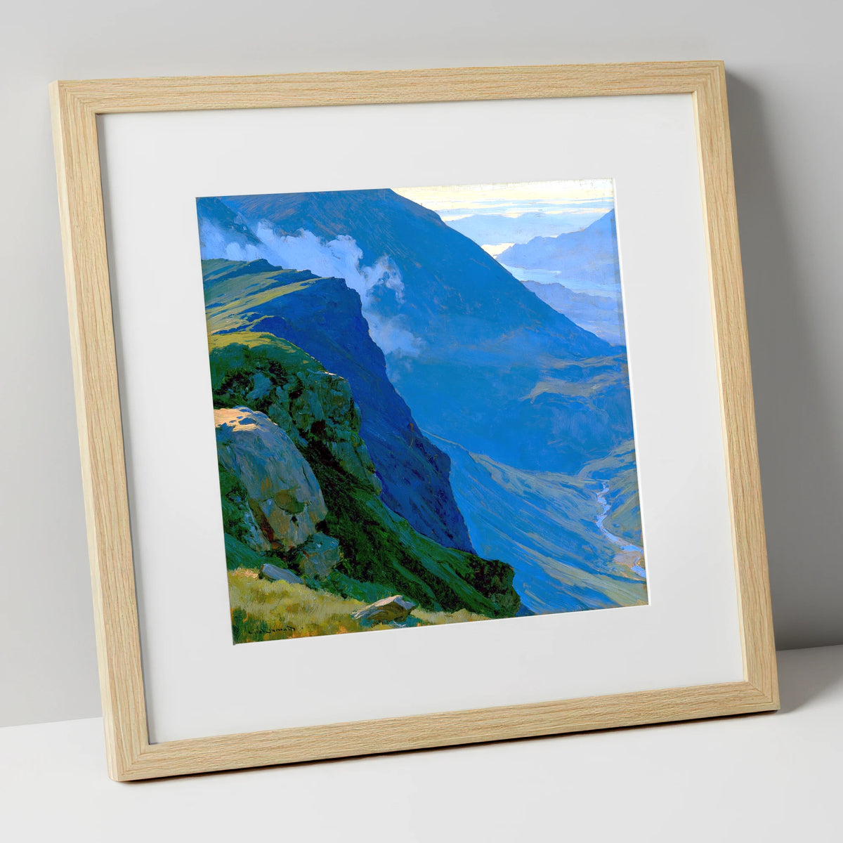 Misty Ridge Above Blue Valley lake district fell art print in natural frame
