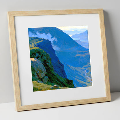 Misty Ridge Above Blue Valley lake district fell art print in natural frame