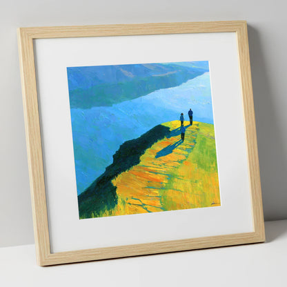 Radiant Ridge Walk Overlooking Blue Lake lake district fell art print in natural frame