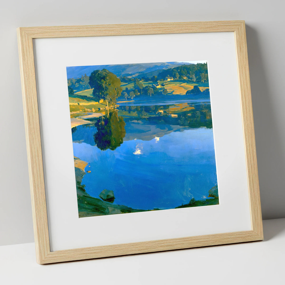 Golden Dawn Over Still Lake lake district lake art print in natural frame