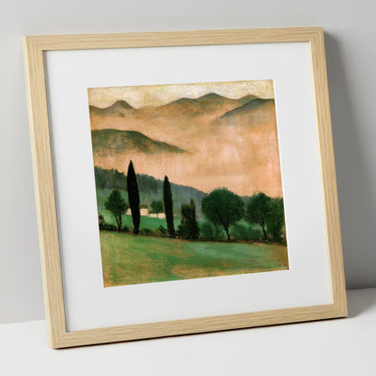 Terracotta Dawn over Misty Valley lake district sky art print in natural frame