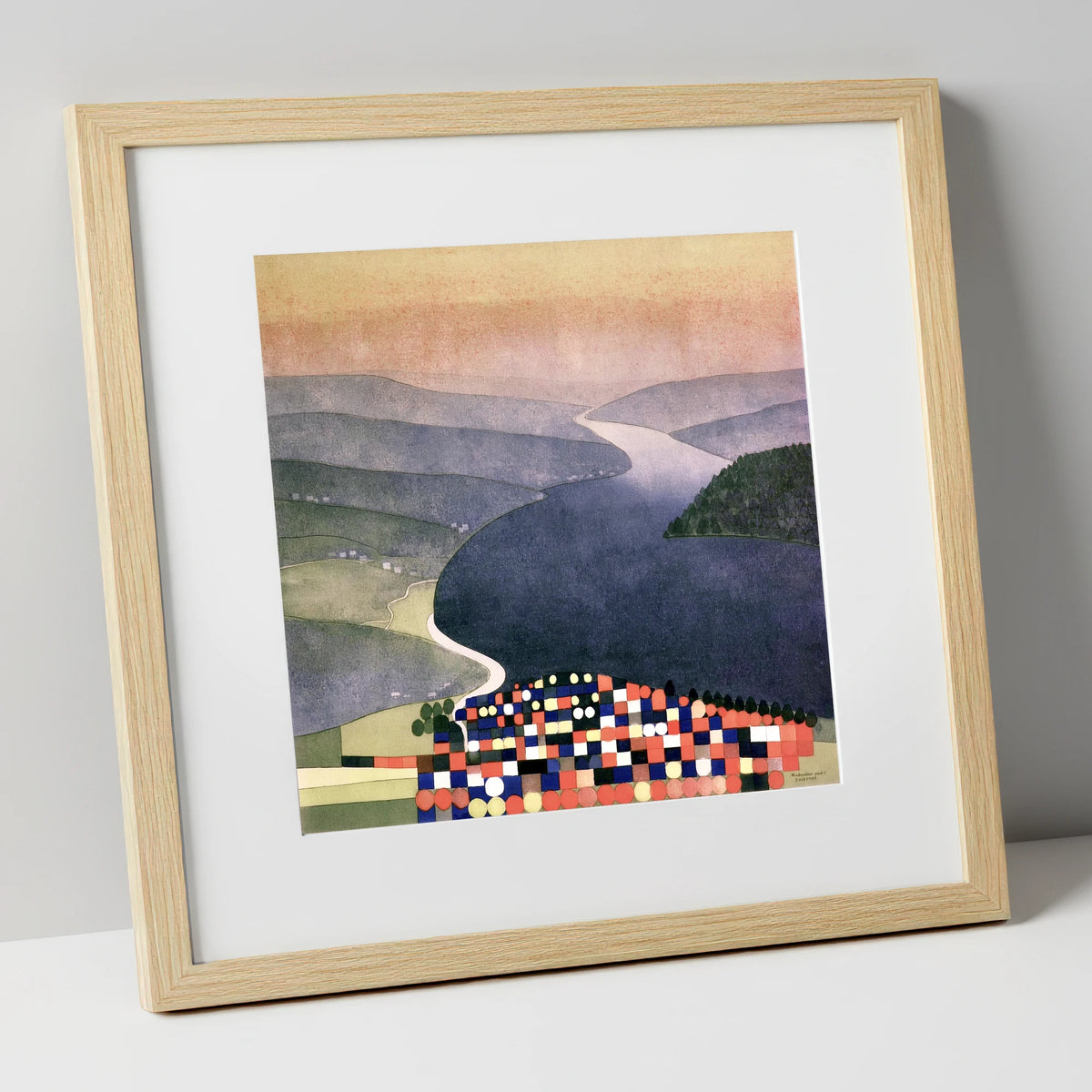 Geometric Ambleside and Indigo Waters lake district village art print in natural frame