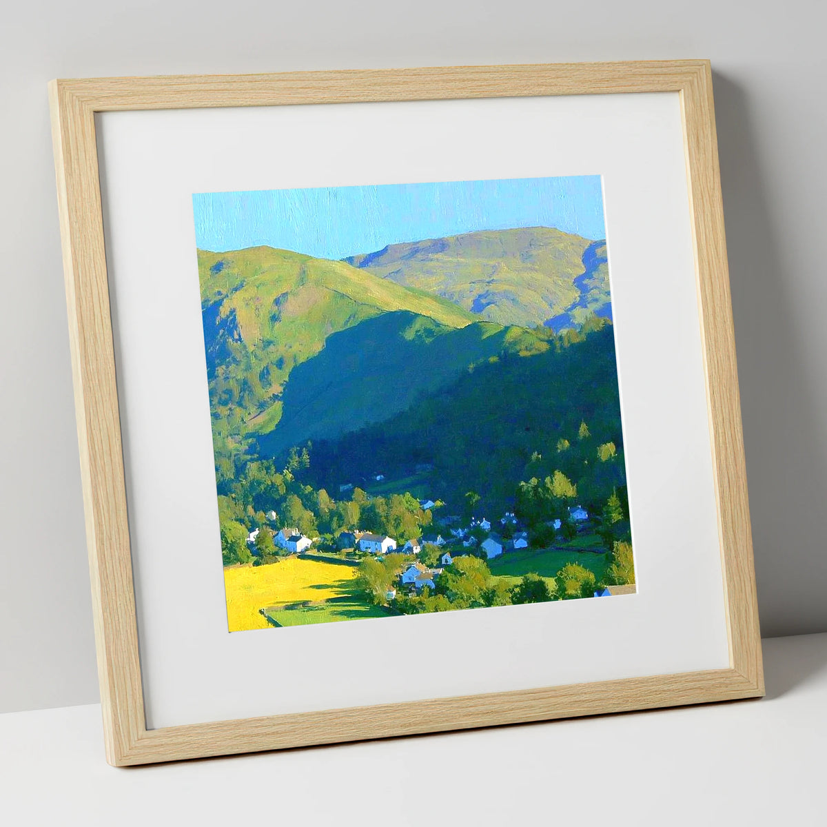 Sunlight on Silver How Ridge lake district fell art print in natural frame