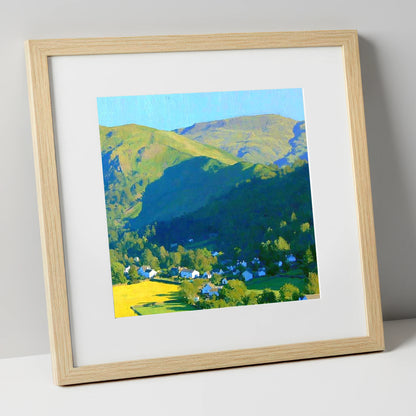 Sunlight on Silver How Ridge lake district fell art print in natural frame