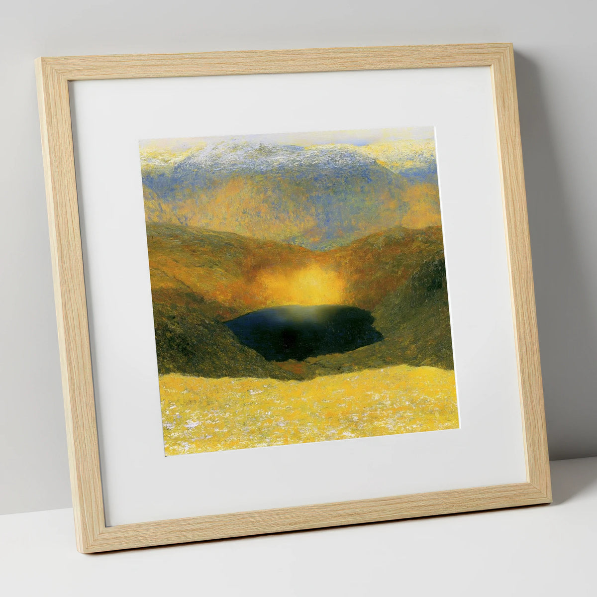 Golden Light Over Easedale Tarn lake district lake art print in natural frame