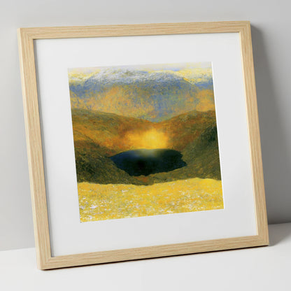 Golden Light Over Easedale Tarn lake district lake art print in natural frame