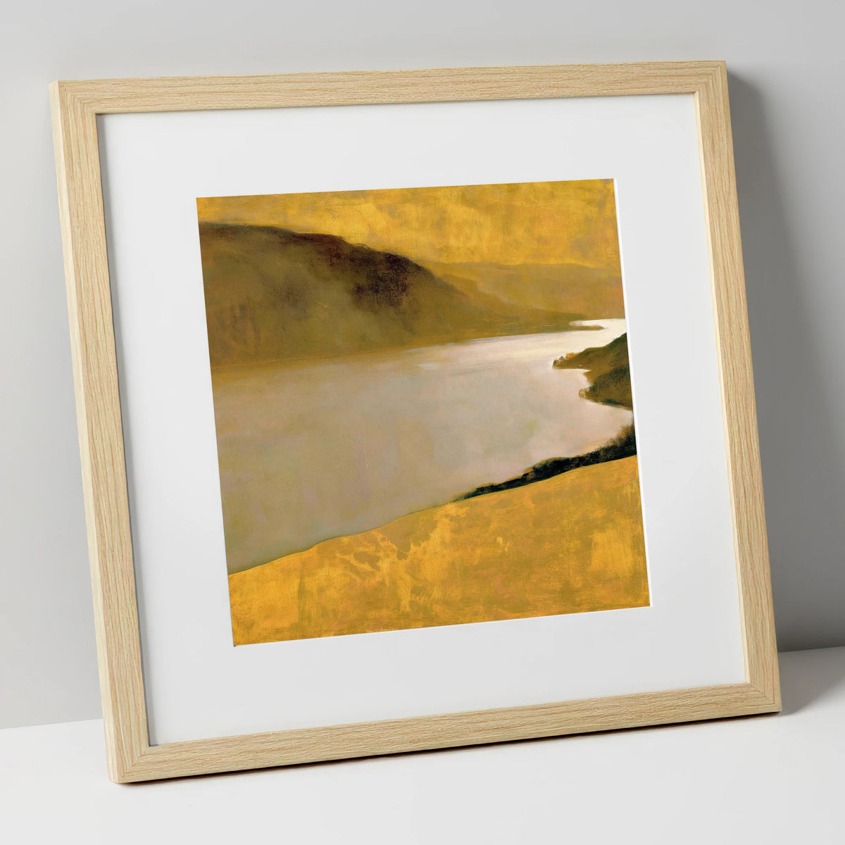 Golden Fells Above the Lake lake district lake art print in natural frame
