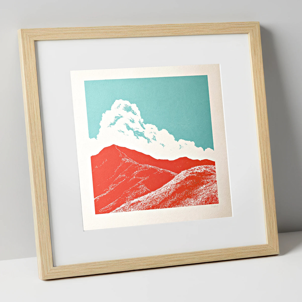 Vibrant Red Fells Under Cloud lake district fell art print in natural frame
