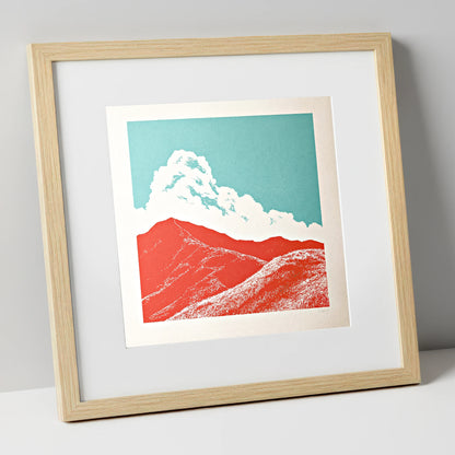 Vibrant Red Fells Under Cloud lake district fell art print in natural frame