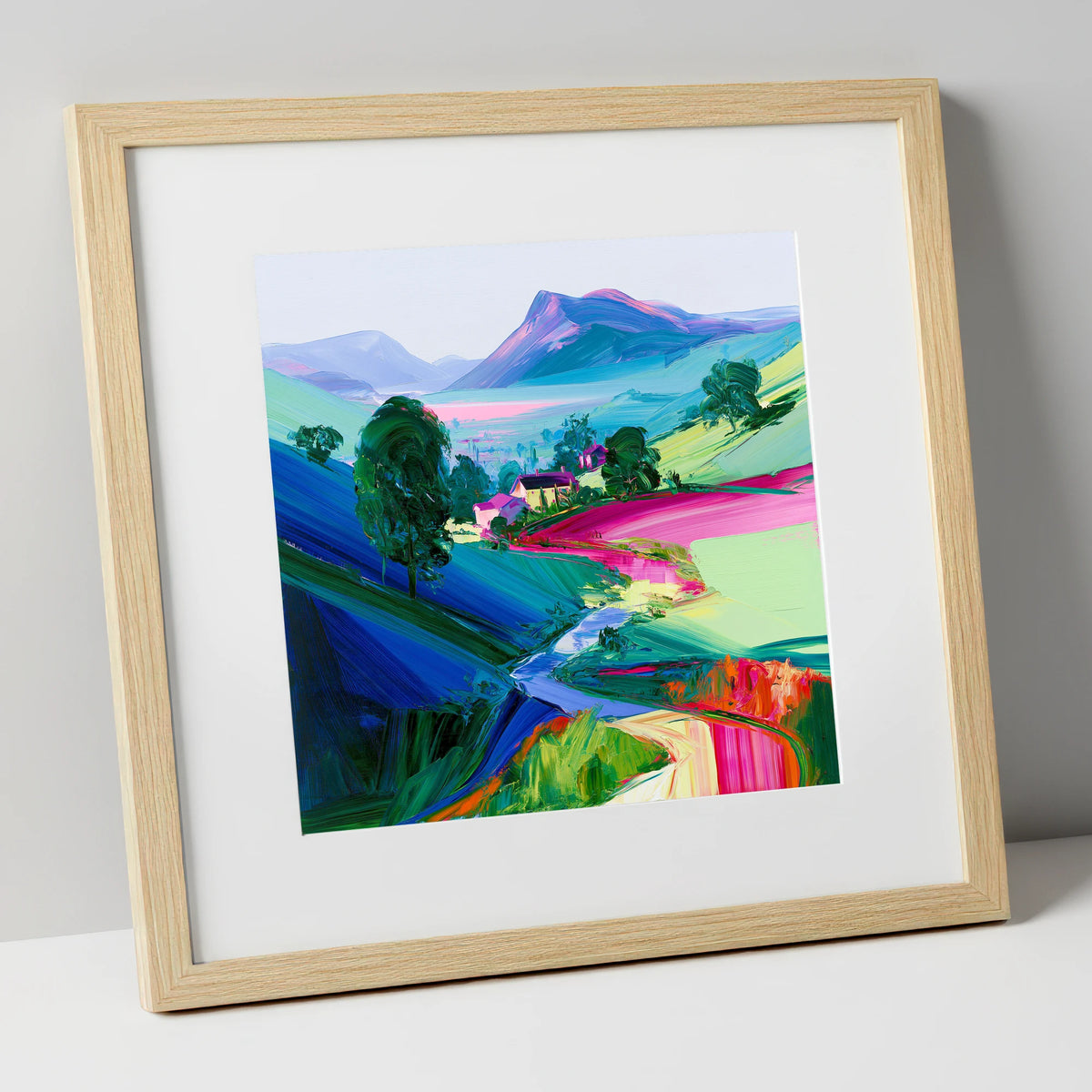 Vibrant Valley Morning Mist lake district sky art print in natural frame