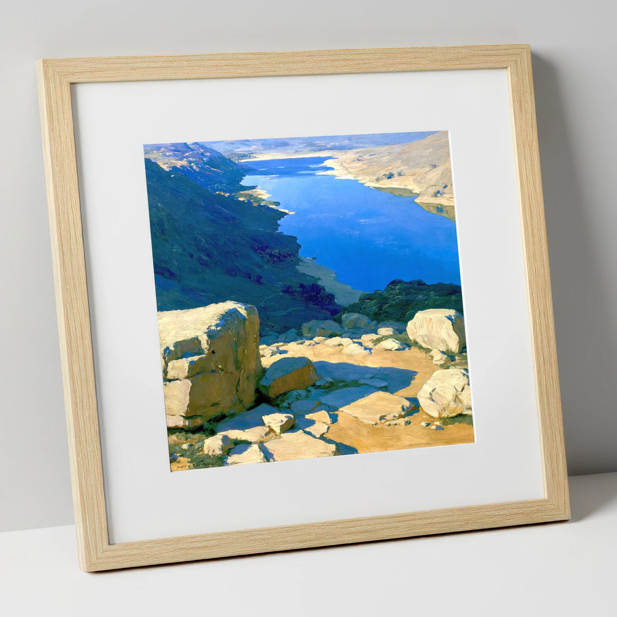 Sunlit Summit View Over Water lake district fell art print in natural frame