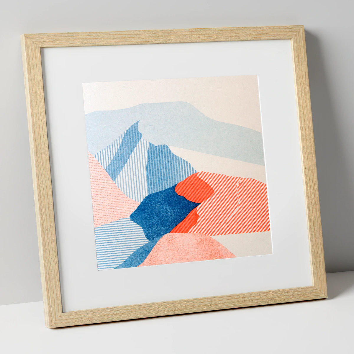 Abstract Skiddaw in Blue and Coral lake district fell art print in natural frame