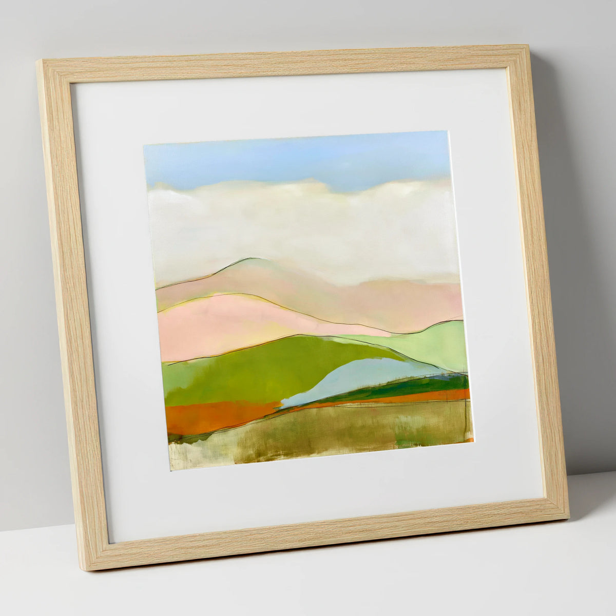 Abstract Rolling Fells Under Cloud lake district fell art print in natural frame