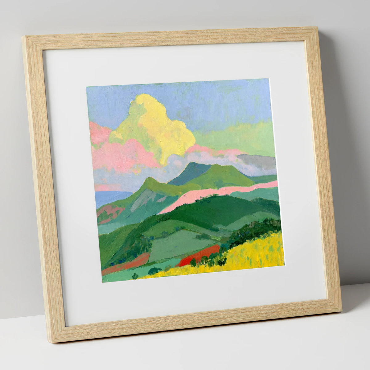 Vibrant Clouds Over Rolling Fells lake district fell art print in natural frame