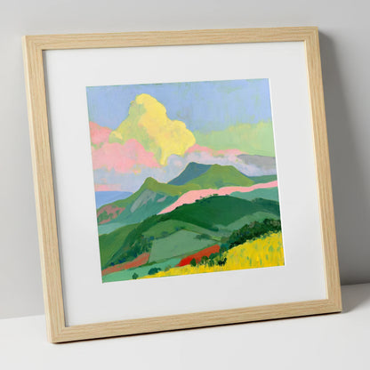 Vibrant Clouds Over Rolling Fells lake district fell art print in natural frame