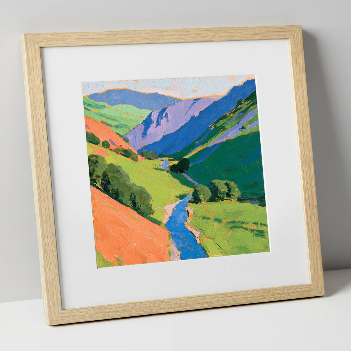 Cobalt River In Green Valley lake district valley art print in natural frame