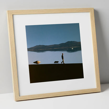 Windermere Dog Walk Silhouette gifts for dog walkers art print in natural frame