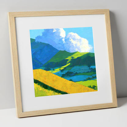 Sunlight and Shadow over Lakeland Fells lake district fell art print in natural frame