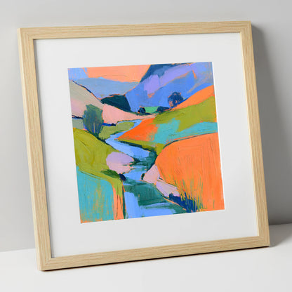 River Valley in Vivid Colour lake district waterfall art print in natural frame