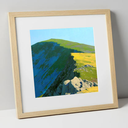 Vibrant Light on High Raise lake district fell art print in natural frame