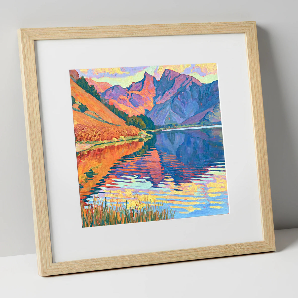 Vivid Fells of Loweswater lake district lake art print in natural frame