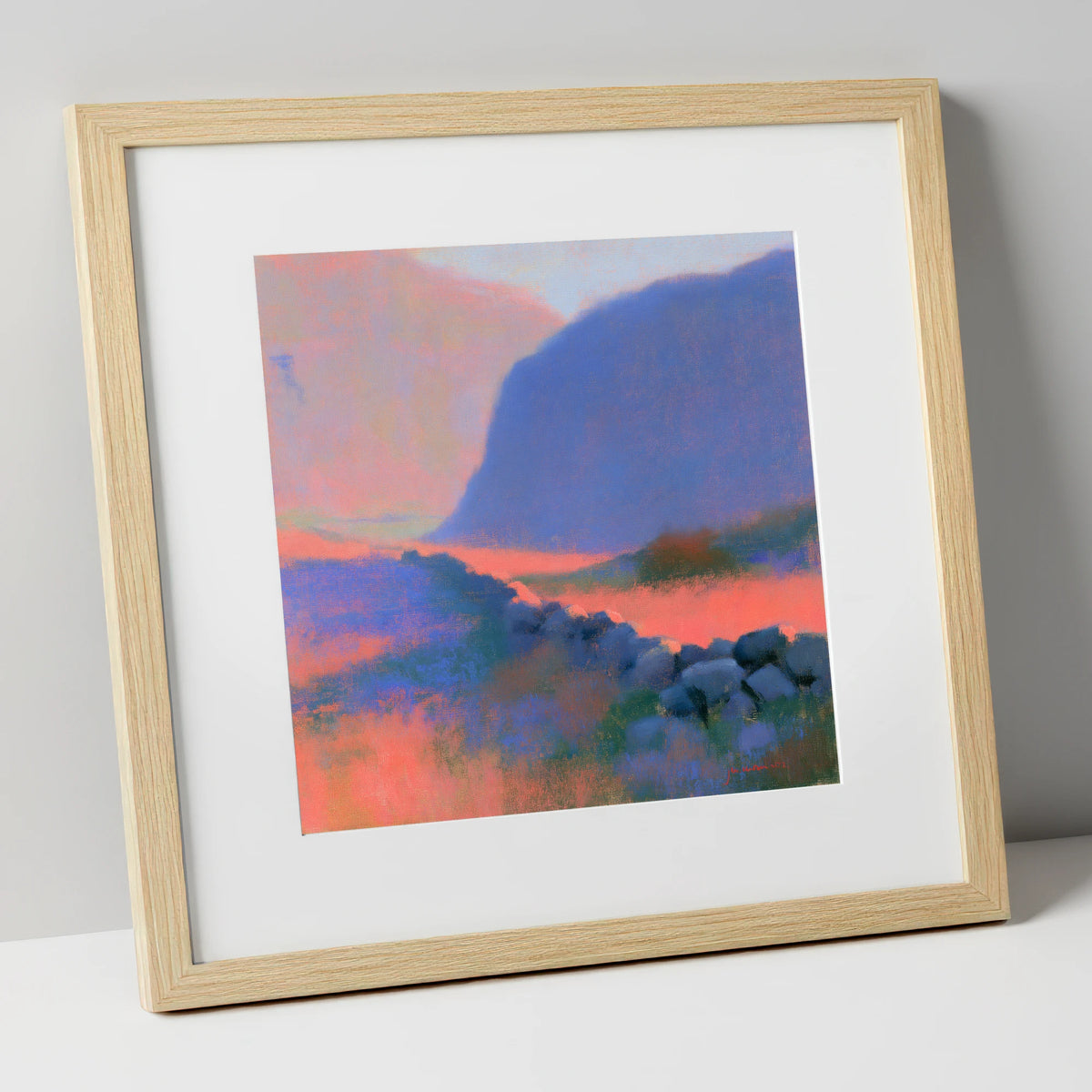 Drystone Wall in Twilight Valley lake district valley art print in natural frame