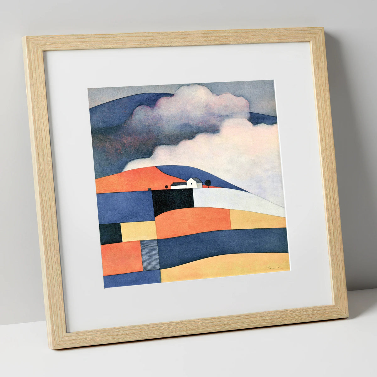 Patchwork Rolling Fells Under Cloud lake district fell art print in natural frame