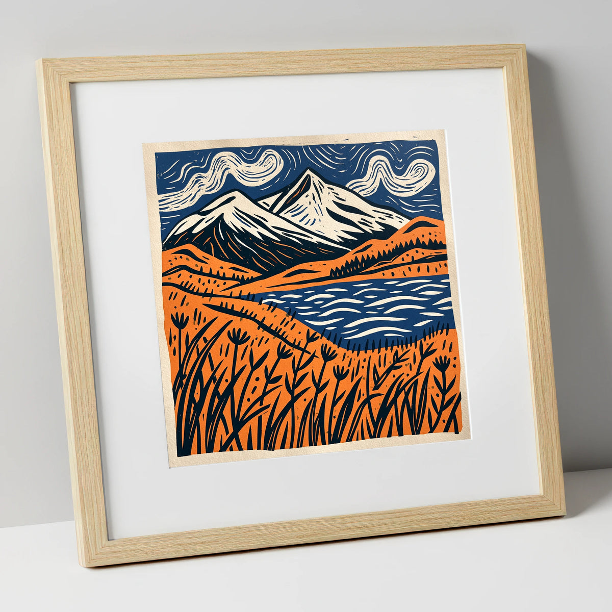 Skiddaw Beneath Swirling Skies lake district fell art print in natural frame