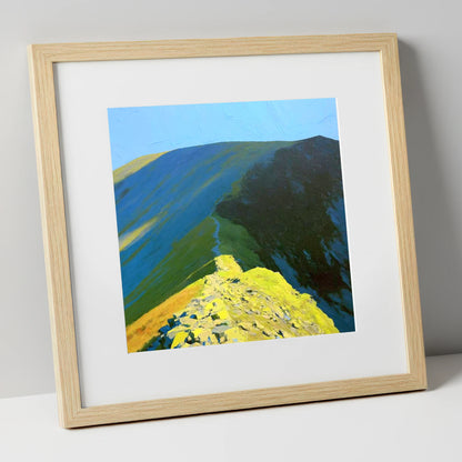 Sunlit Path up Wandope Ridge lake district fell art print in natural frame