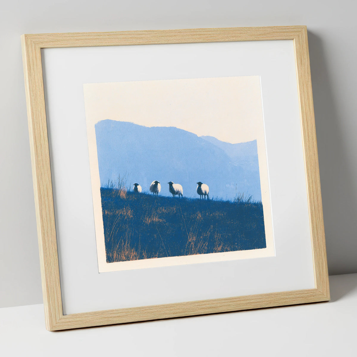Herdwick Flock on Indigo Fellside lake district wildlife art print in natural frame