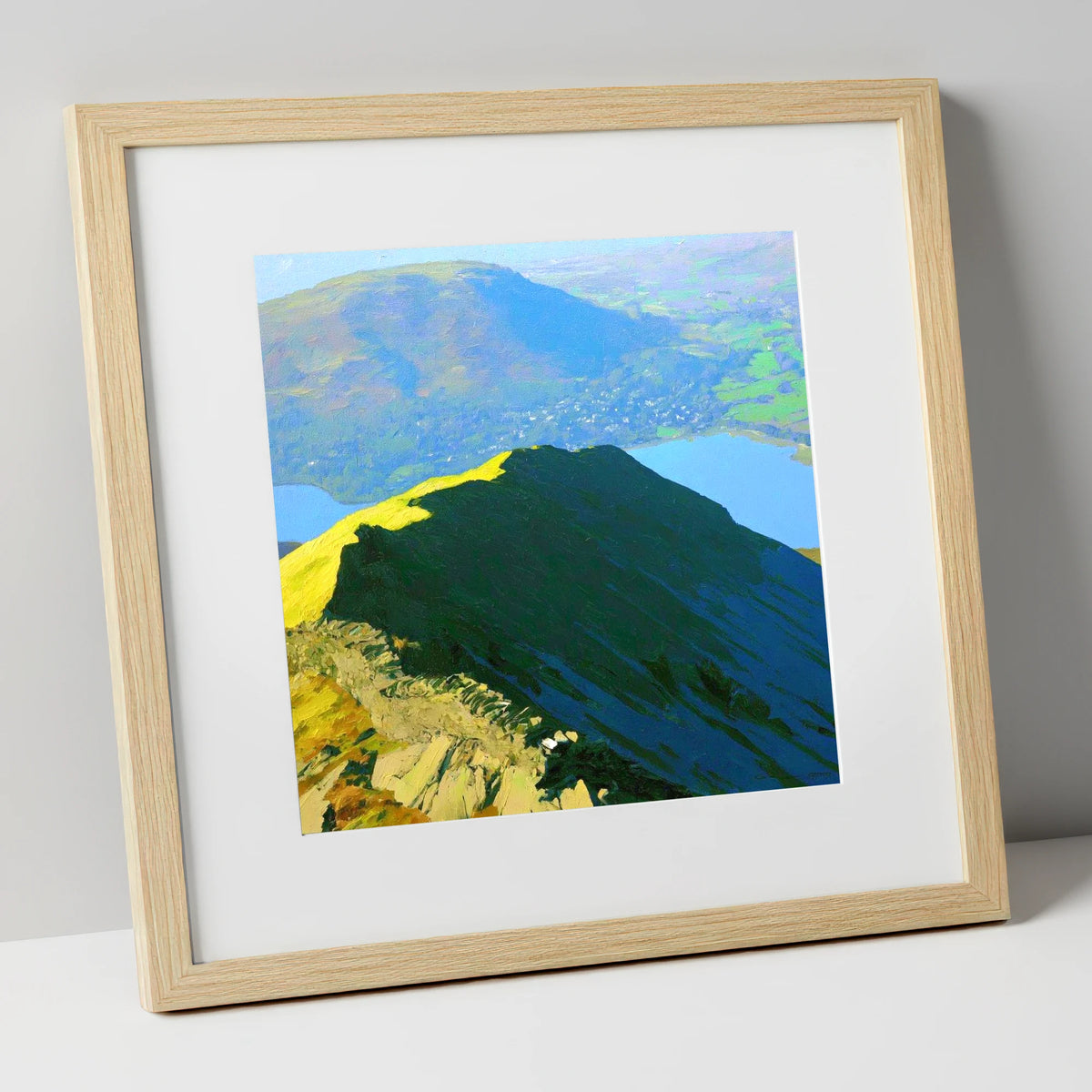 Vibrant Light on Low Pike lake district fell art print in natural frame
