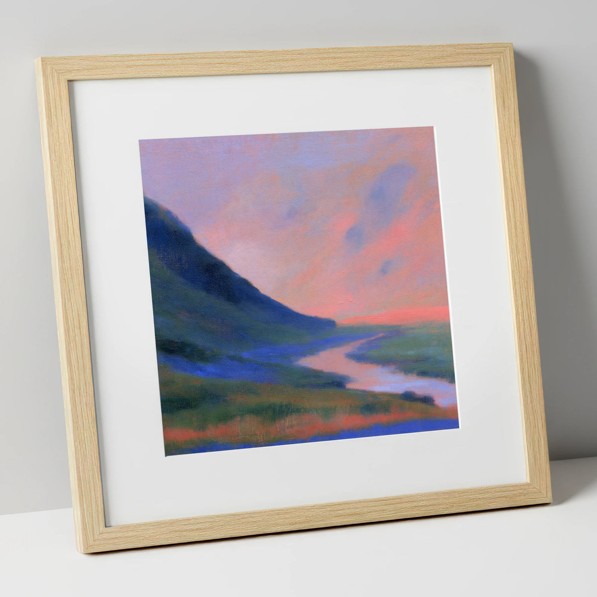 Winding River at Twilight lake district waterfall art print in natural frame