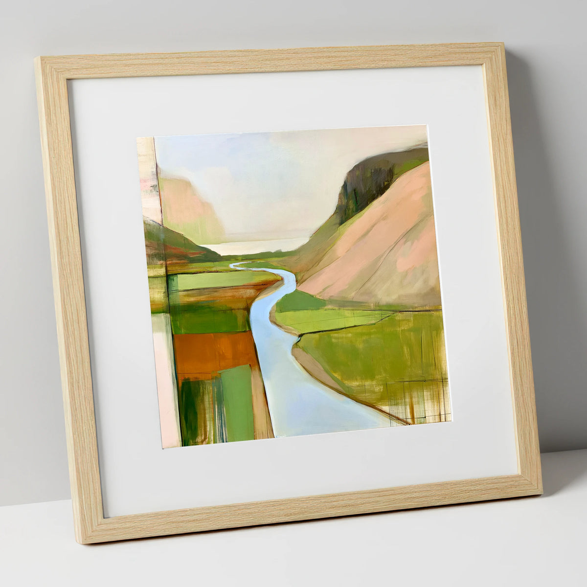 Azure Winding River Valley lake district waterfall art print in natural frame