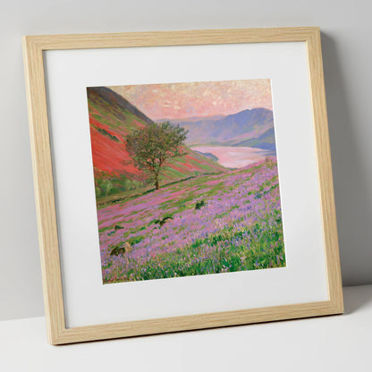 Lavender Fells Above Crummock Water lake district lake art print in natural frame