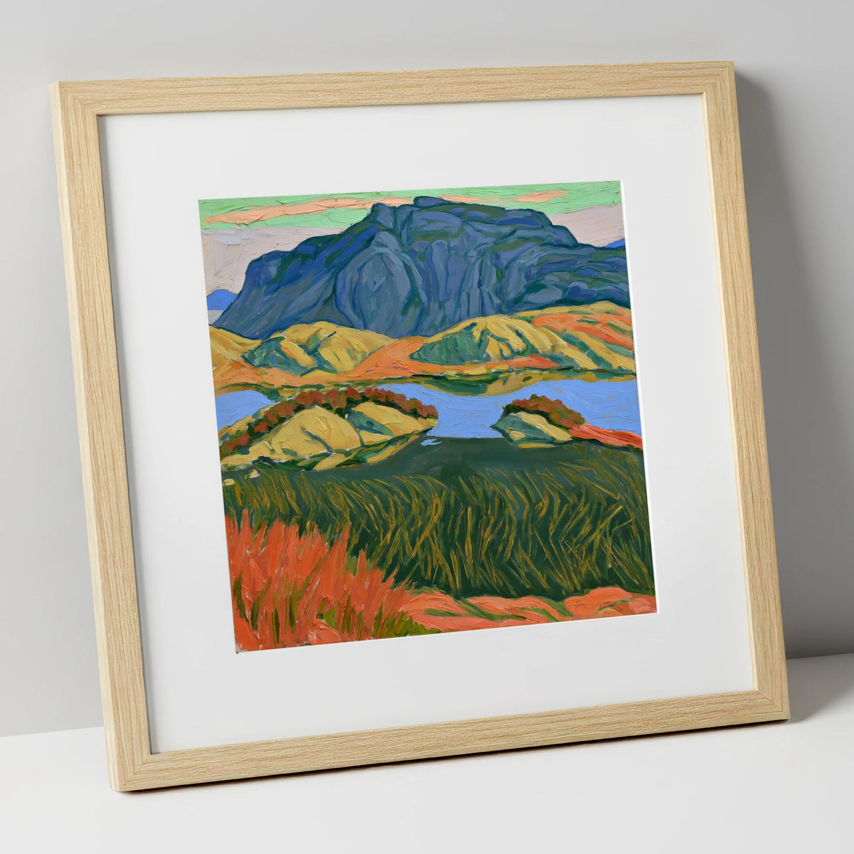 Bold Haystacks Over Dark Tarn lake district fell art print in natural frame